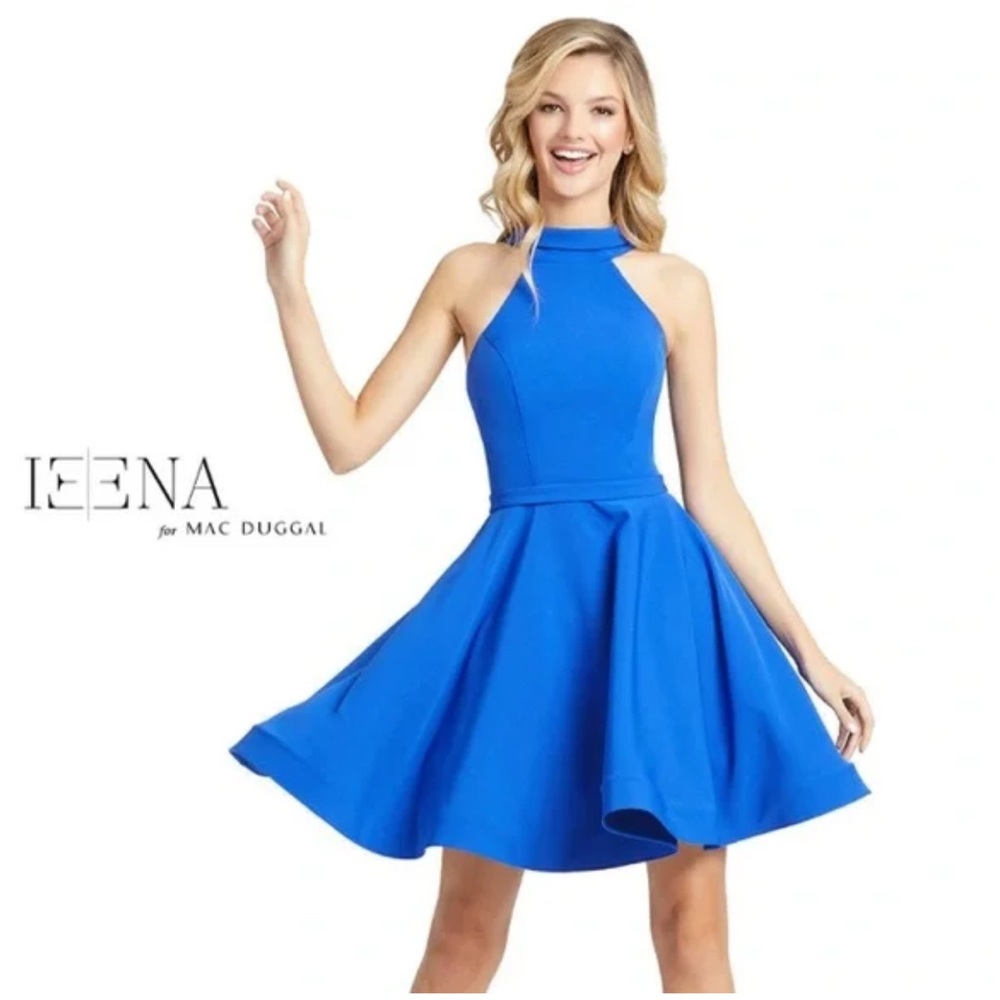 Ieena Mac Duggal 8 Blue Halter Dress